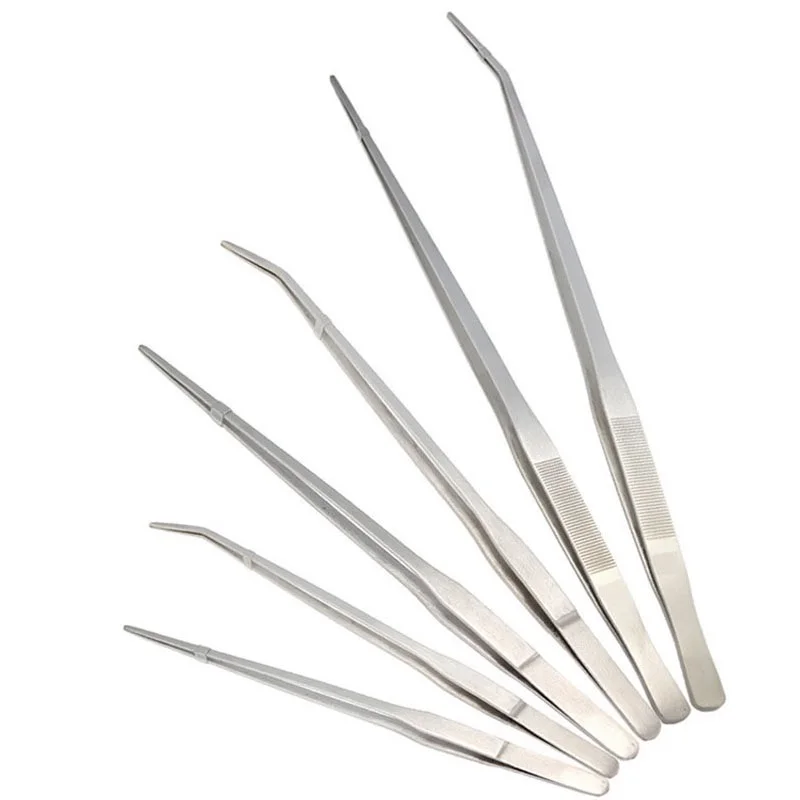 50pcs 38cm Length Stainless Steel Tweezers Straight Bent Tweezer For