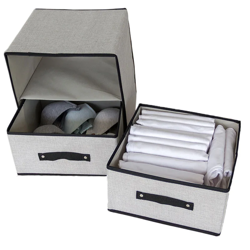 2Pcs High Capacity Cotton linen Underwear Storage Box Multifunctional
