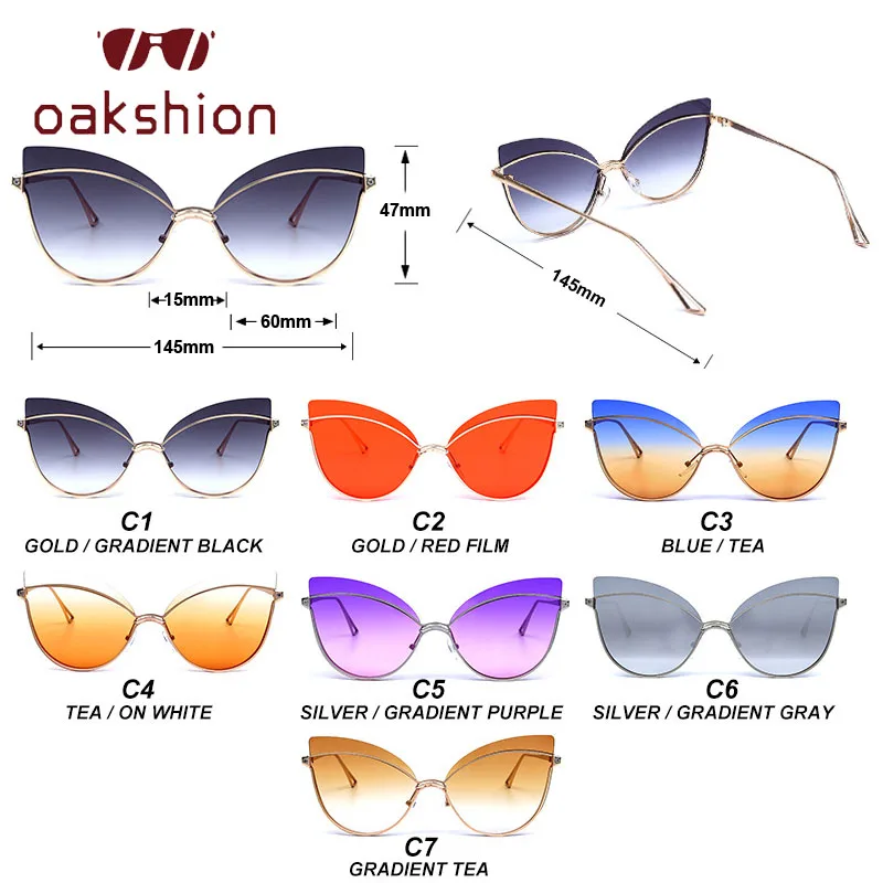 oakshion Sexy Ladies Metal Cat Eye Sunglasses Women 2019 Fashion Cateye Eyeglasses Gradient Sun Glasses Female Eyewear Shades