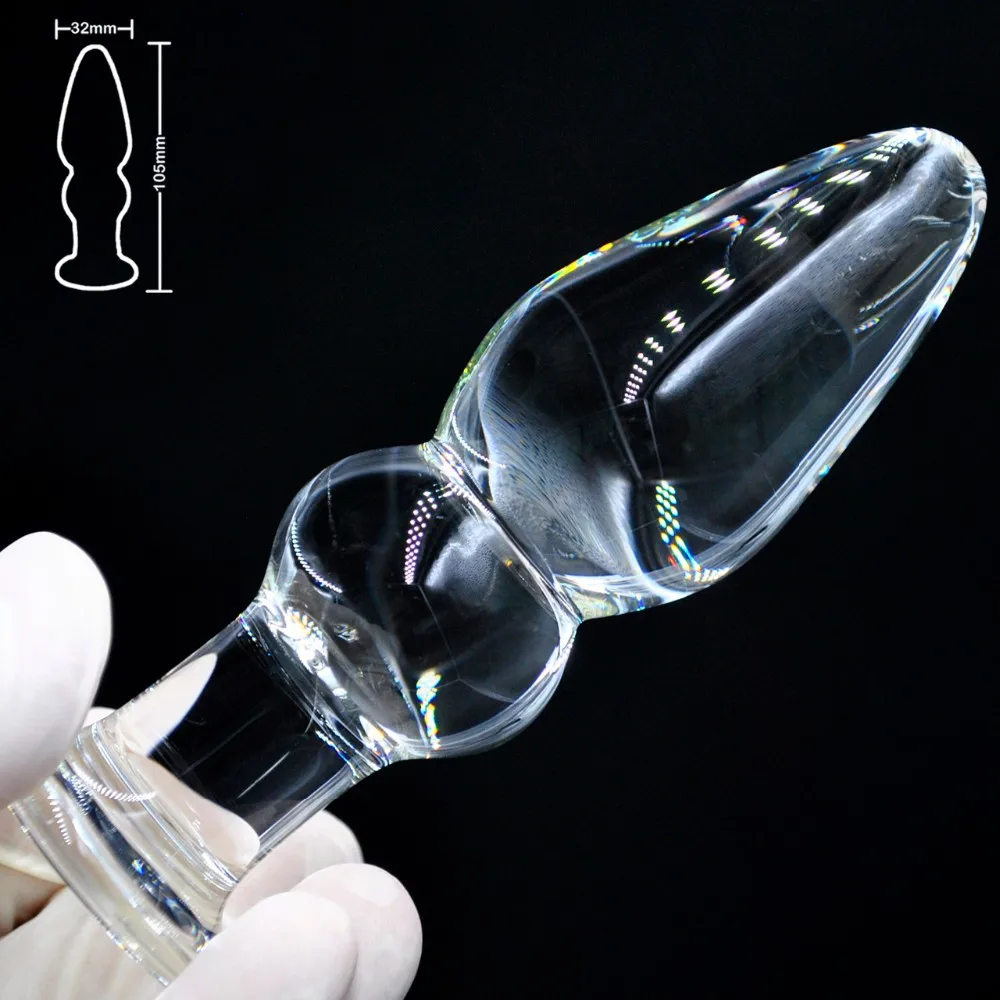 32mm Pyrex glass butt plug anal dildo crystal beads ball fake penis female masturbation male adult sex toys for women men gay 2