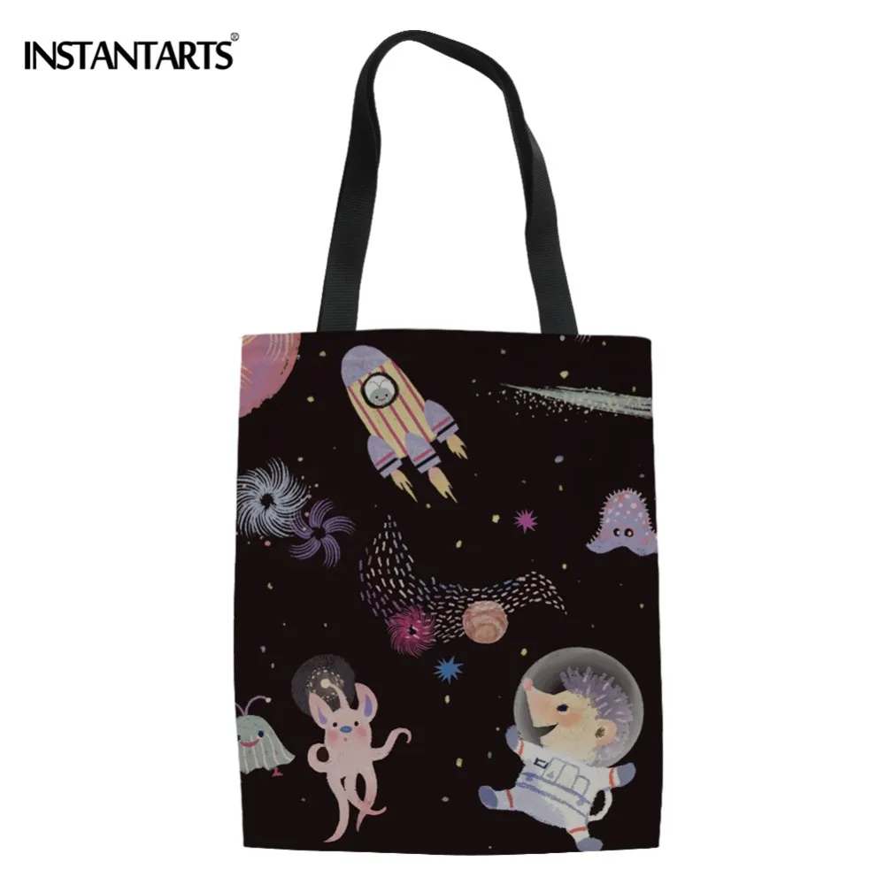 

INSTANTARTS Space Planet Astronaut Pattern Design Women Large Canvas Shopping Bags Custom Logo Brand Girl Fashion Top-Handle Bag