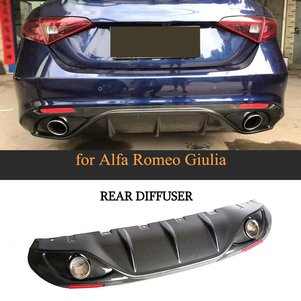 

Carbon Fiber Car Rear Bumper Diffuser Spoiler With Exhaust Tips for Alfa Romeo Giulia Sedan 4 Door 2017-2019 Rear Diffuser Lip