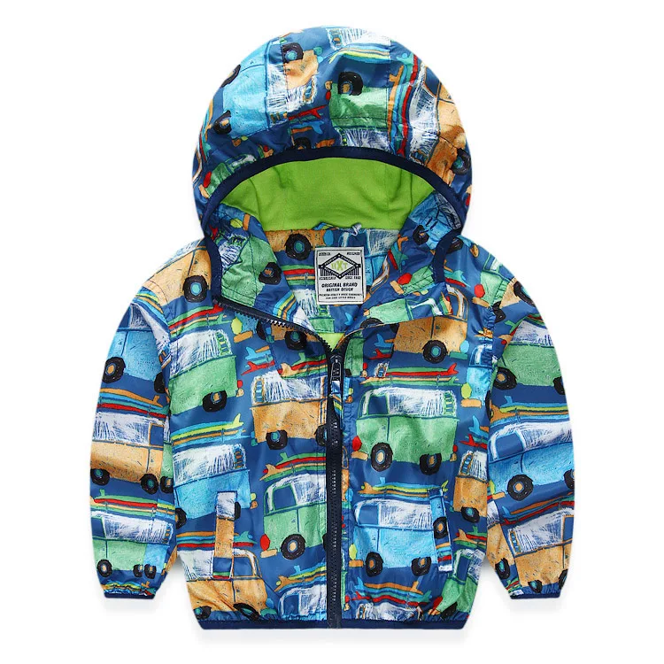 Коллекция года, весенне-Осенняя детская куртка для мальчиков, верхняя одежда и пальто с принтом машин для маленьких мальчиков возрастом от 2 до 8 лет, Детская ветровка, одежда для мальчиков - Цвет: Синий