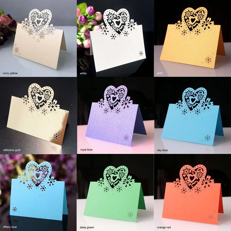 

50 Pcs/set Wedding Laser Cut Party Favor Decor Place Cards Love Heart Hollow Out Butterfly Table Name 13 Colors