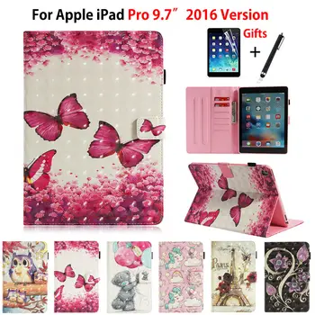 

Case For Apple iPad Pro 9.7 inch 2016 Release A1673 A1674 A1675 Cover Silicone PU Leather 3D Painted Funda Shell +Stylus+film