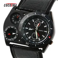 COCOTINA men Military Army Big Dial Round Analog Quartz Wrist Watch Cool Leather Sports Hours wrist