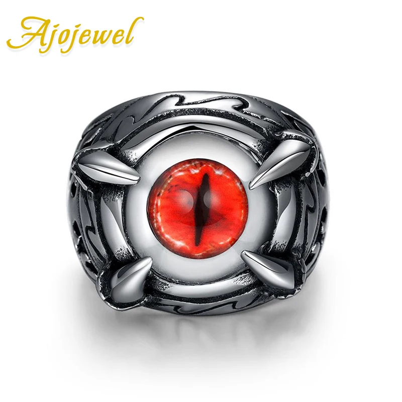 

Ajojewel 316l Stainless Steel Ring Men Jewelry Punk Style Red Blue Resin Stone Eye Ring Mens Rings Gift 2019
