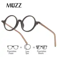 MUZZ Prescription glasses Round Men Eyeglasses Frame Ultra-Light Vintage Imitation Wooden Glasses Frame Acetate Glasses lens