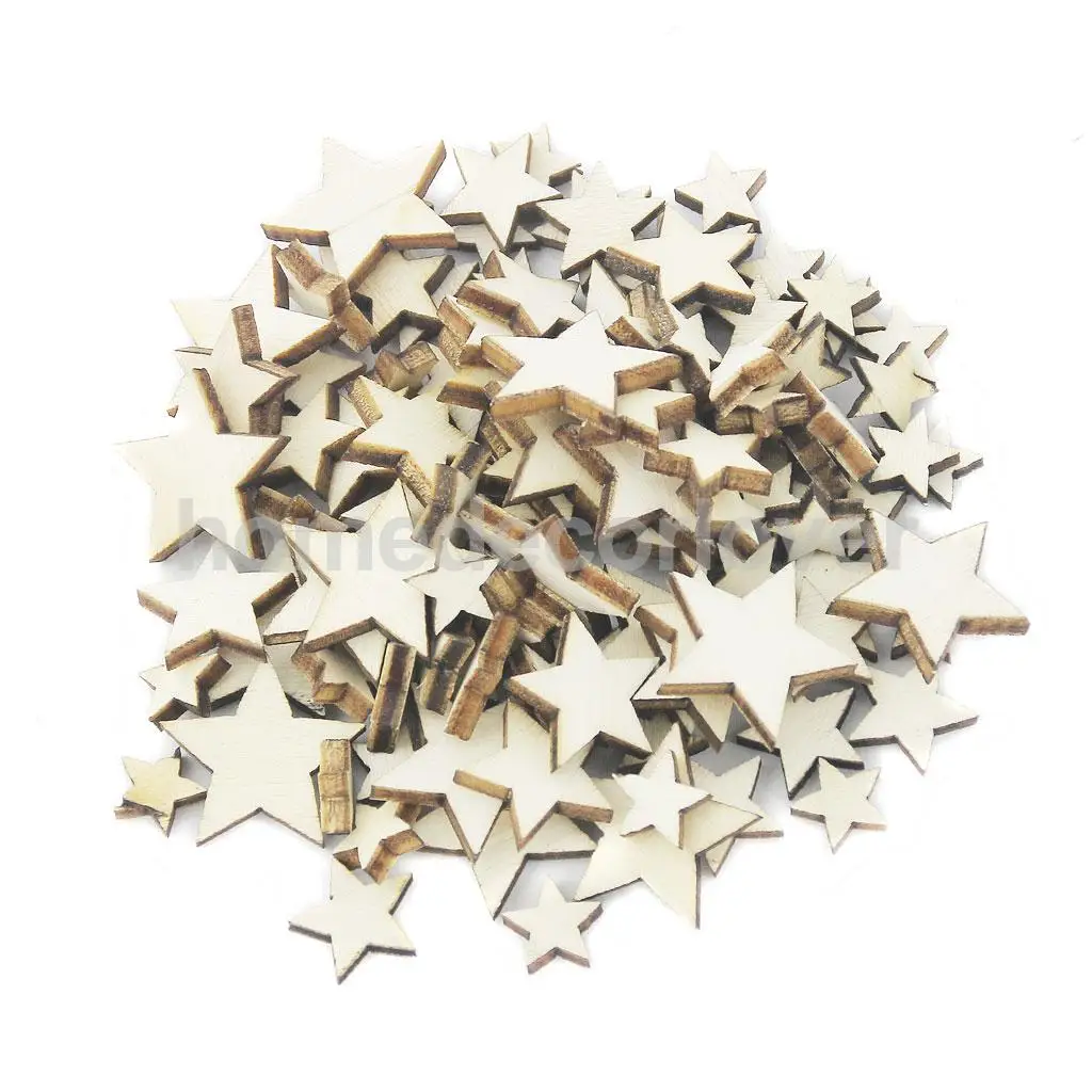 

200pcs Assorted Size Unfinished Natural Wooden Star Shape DIY Craft Woodwork Wedding Embellishments