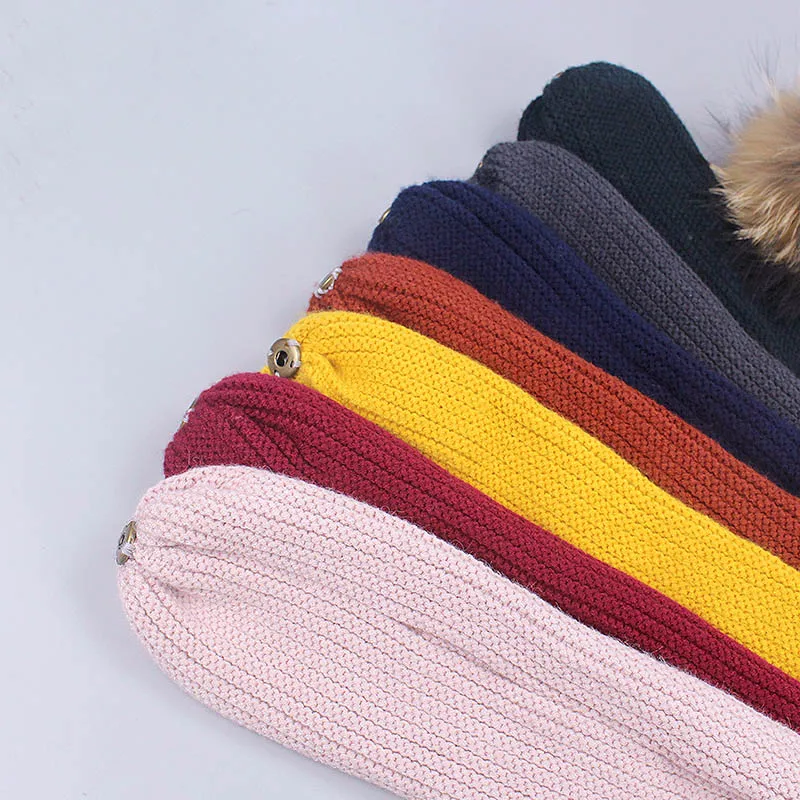 Зимняя детская шапка с помпоном и шарф, комплект из теплой шерсти, вязанные крючком шапки-бини с помпоном из натурального меха, мягкие Однотонные эластичные вязаные помпоны