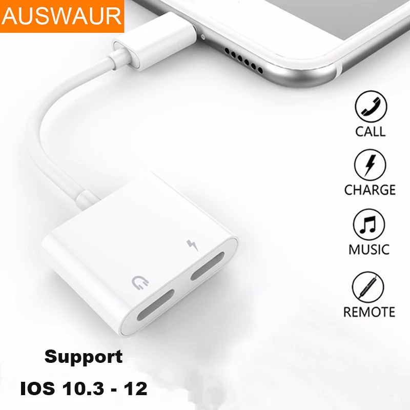 Beste Dubbele Jack Opladen Audio Adapter voor iPhone 7 8 Plus X IOS 12 Muziek of Bel Voor Hoofdtelefoon Audio Lading adapter Converter