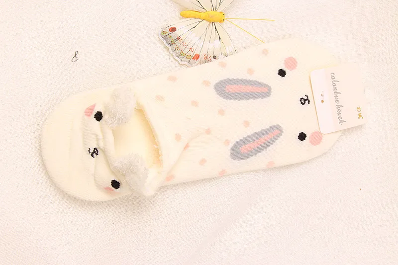 Короткие носки женские прямые носки-невидимки из хлопка с объемными маленькими ушками и рисунками животных из мультфильмов розовые и синие носки для девочек с милым рисунком кролика и собаки