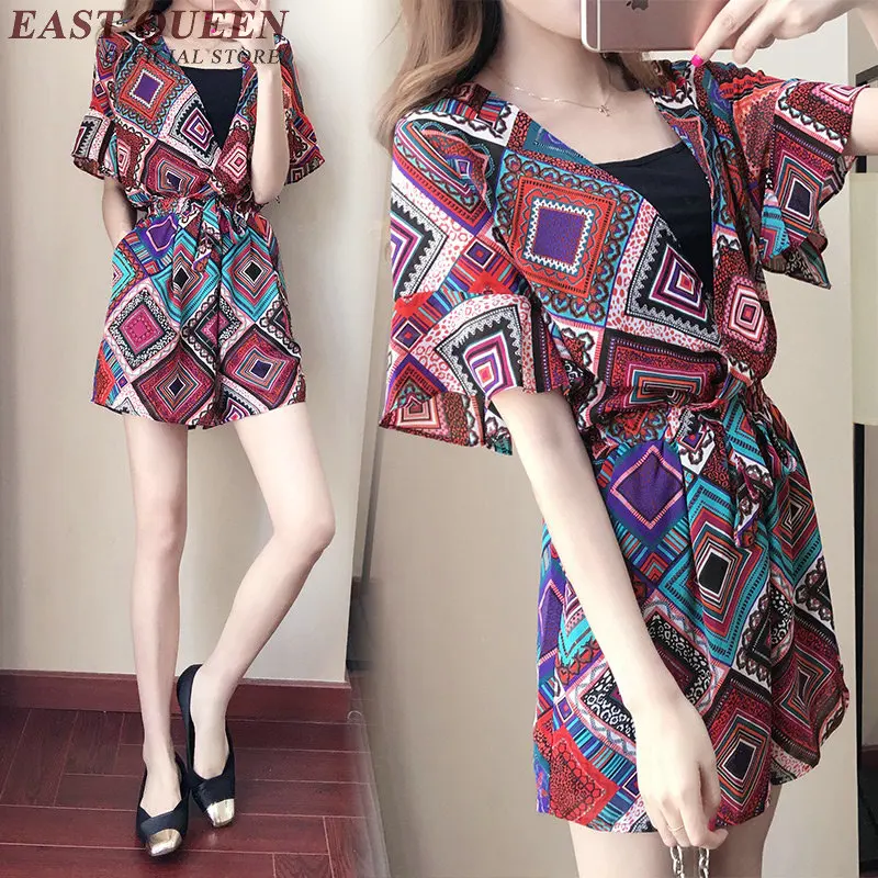 Женский комбинезон в богемном стиле с цветочным принтом женский v образным