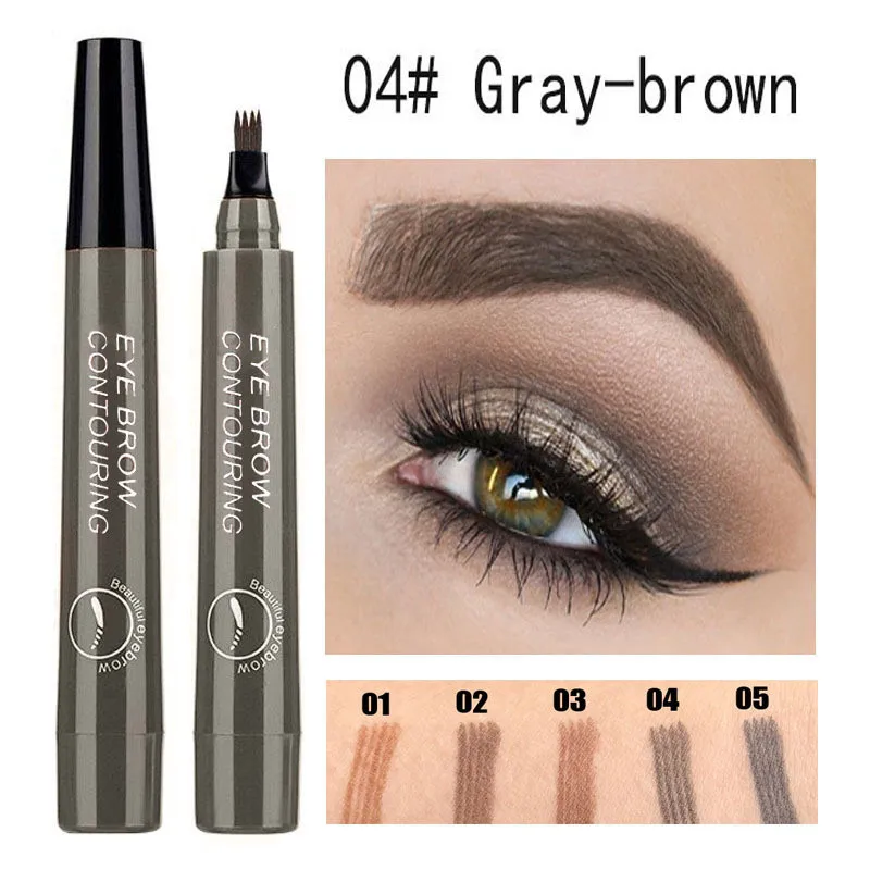 Brand Waterproof 5 Colors 4 Head Fine Sketch Enhancer Fork Tip Eyebrow Tattoo Tint Eyebrow Pencil Liquid Eyebrow Gel Pen Makeup