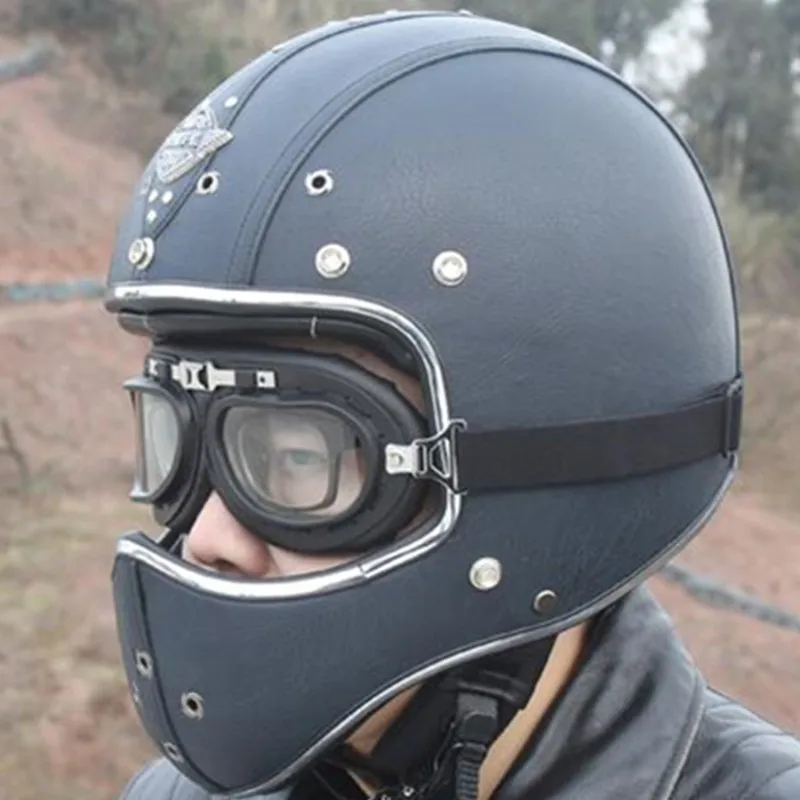 Baru Kulit Sintetis Motor Helm Retro 