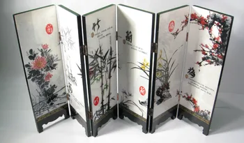 

Desk decorative chinese Lacquer ware painting-Mei, orchid,bamboo,chrysanthemum folding screen