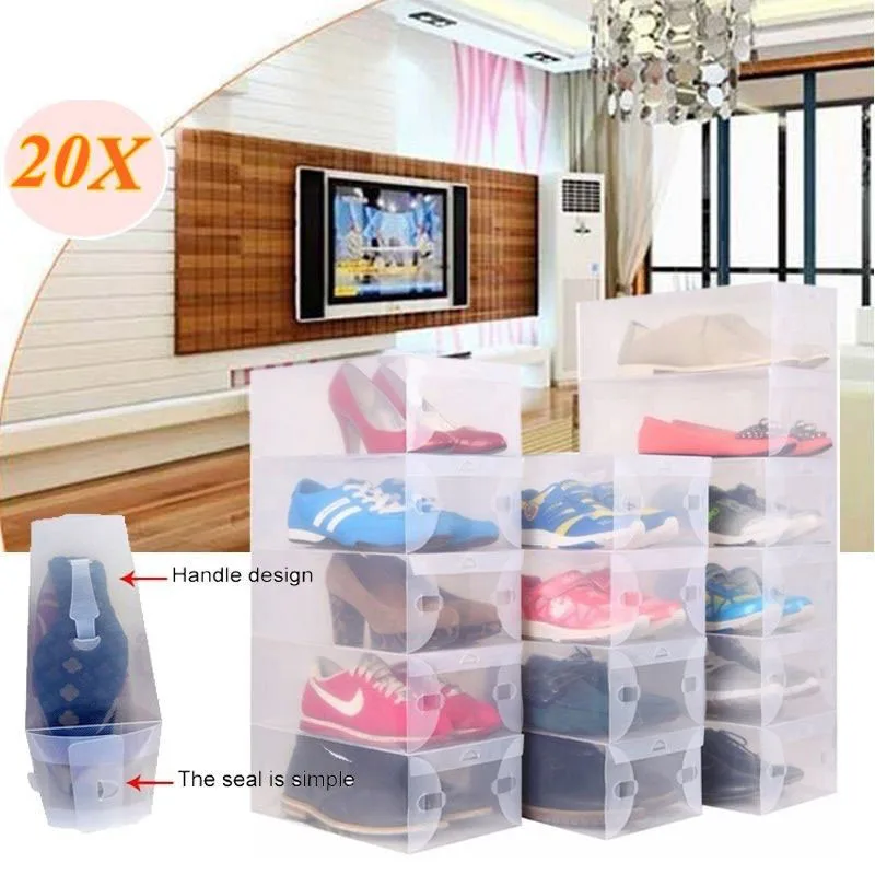 

20Pcs Transparent Clear Plastic Shoes Storage Boxes Foldable Shoes Case Holder Containers Home Storage