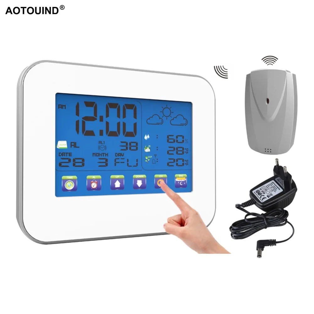

AOTOUIND Touch Screen Professional Wireless Weather Station with Indoor Outdoor Thermometer Hygrometer #T01+Adapter
