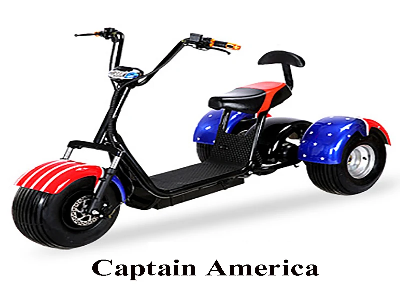 Электрический самокат Citycoco трехколесный Высокопроизводительный Мощный мотор прочный Быстрый старт притягивающий Глазные яблоки Интегральные самокаты - Цвет: Captain America