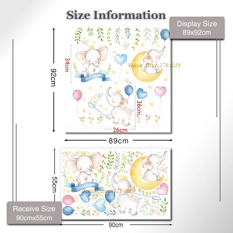 Мультфильм маленькие слоны шар Луна наклейки на стену стиль краски для жизни детская комната стены Детская переводка для детской Подарочное настенное украшение