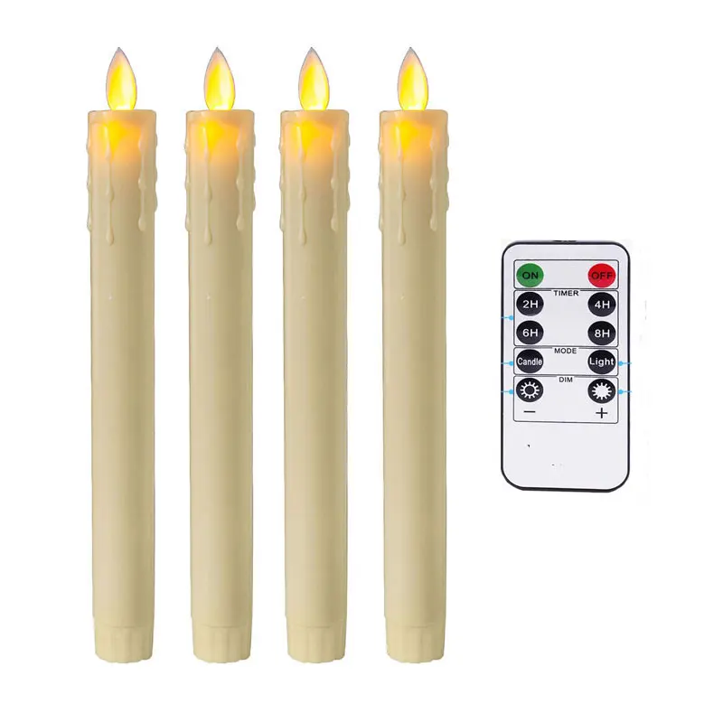 

Set of 2 Yellow Remote Control Led Taper Candles With Timer,Flamless Moving Wick Candles,Battery not included, 8.5 inch height