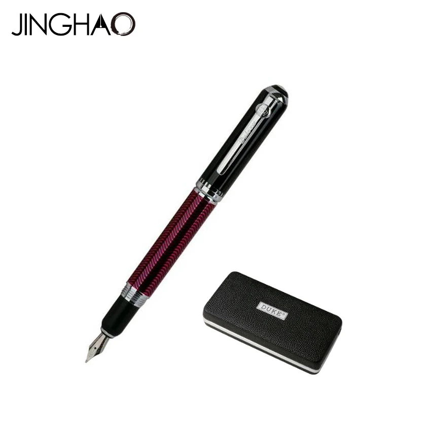 

DUKE 669 Silver Clip Fountain Pen Rotating Cap Wavy Barrel 0.5mm Iraurita Nib Inking Pens Gift Stationery with an Original Box