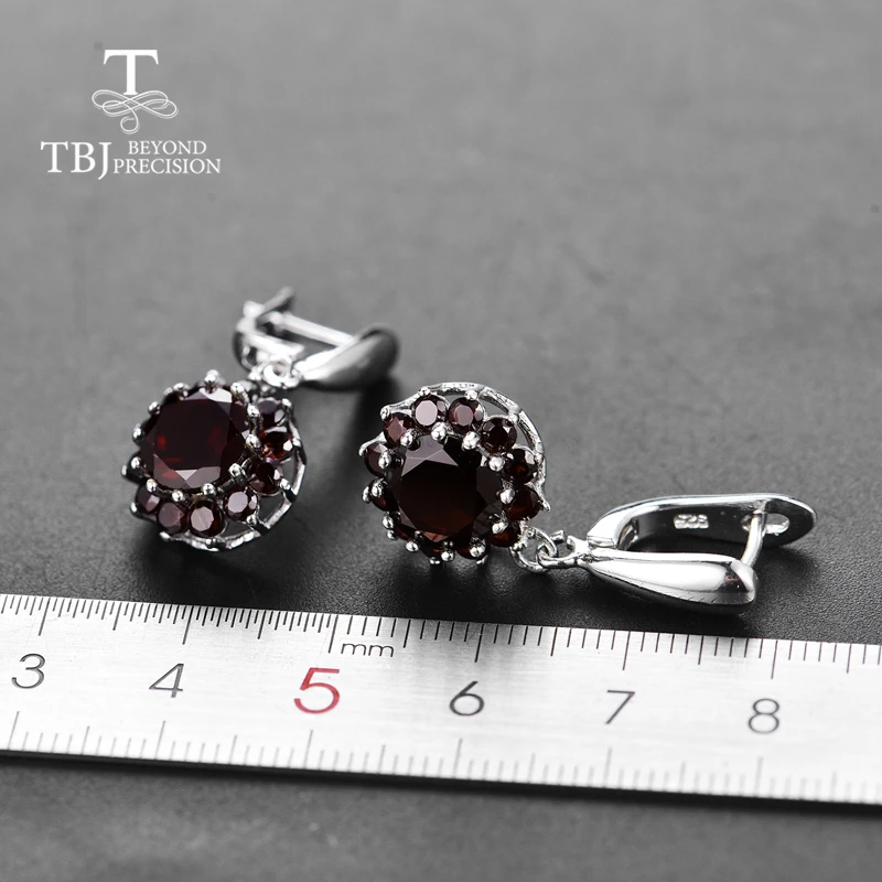 TBJ, натуральный драгоценный камень, Черный гранат, серьги, Настоящее серебро 925 пробы, хорошее ювелирное изделие, простой цветочный дизайн для женщин, для свадьбы, юбилея