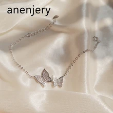 Anenjery, милые браслеты из стерлингового серебра 925 пробы для женщин, ослепительный браслет-бабочка с микро фианитами(14 см+ 3,5 см), pulseira S-B224