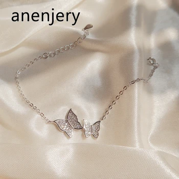 

anenjery Silver Color Bracelets For Women Dazzling Micro CZ Zircon Butterfly Bracelet (14cm+3.5cm) pulseira S-B224