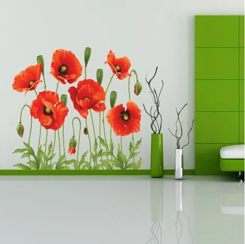 

Big Discount!! RED POPPY Removable Wall Decals Home Decor Art Flower Vinyl Mural Wall Stickers Free Shipping XY8001