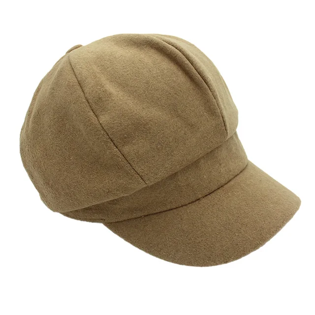 Outfly Lady Woolen Octagon Cap Autumn and Winter Fashion Painter Hat Red Dome Pumpkin Cap Apricot 57cm