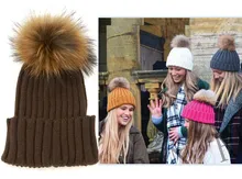 women men’s good New super raccoon fur ball knitting wool hat lady warm earmuffs ball cap