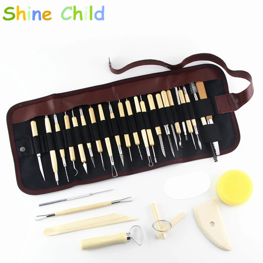 

DIY Professional Polymer Clay Tools Wood Soft Carving Tools Sculpture Playdough Fimo Gadget Charm Model Bag Kit For Art Beginner