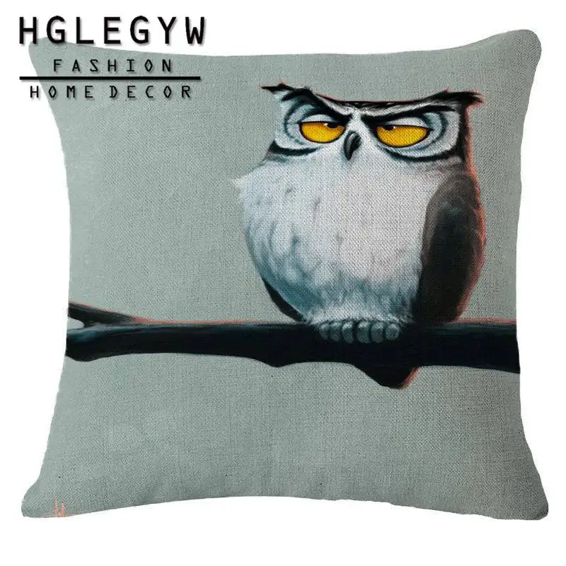 HGLEGYW 18'' Owl Pillow Case Throw Pillowcase Cotton Linen Printed Pillow Covers For Office Home - Цвет: 3