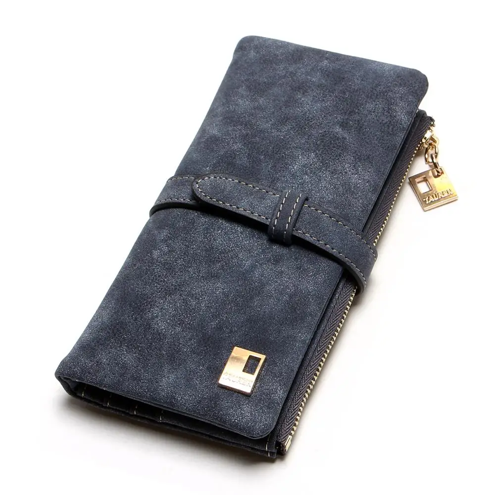 Dark blue Новинка, модные женские кошельки, кошелек из нубука на молнии, длинный женский кошелек, два сложения, много цветов, клатч - Цвет: Dark blue