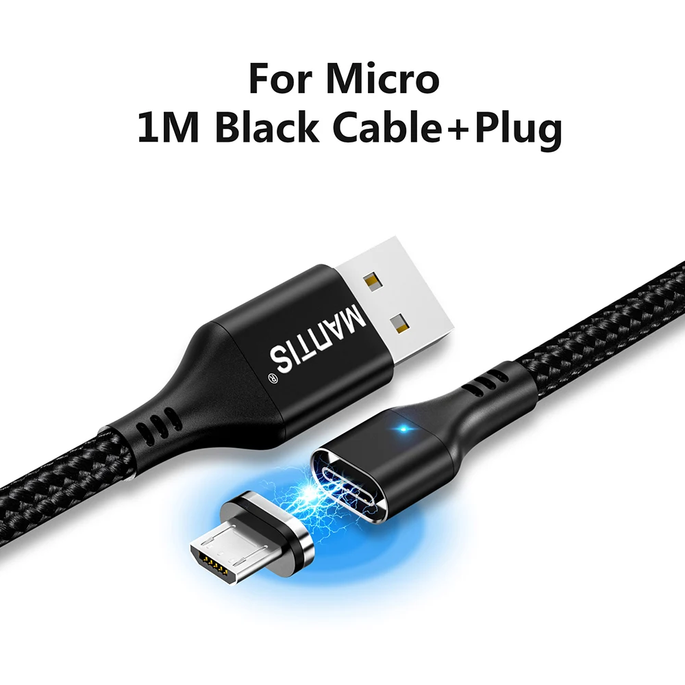 Магнитный зарядный Micro USB кабель MANTIS 3A для samsung Galaxy s7 j7 j5, магнитный кабель для быстрой зарядки Xiaomi Redmi 4X Note 4 5 - Цвет: BlackMicro