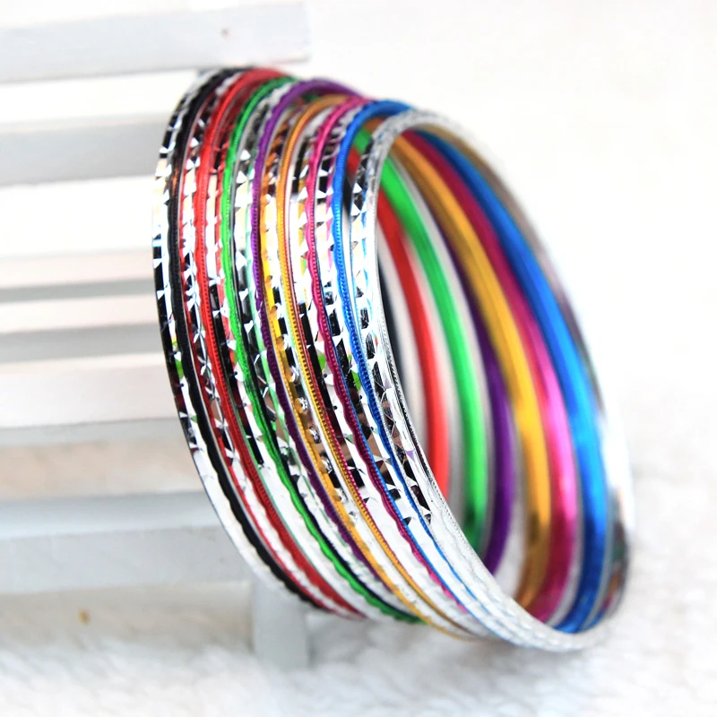 

Gros Mix Lots 12 PCS mode bijoux de danse indienne Bangle African Dance Latin Dance Bracelets aluminium vracs Rainbow color