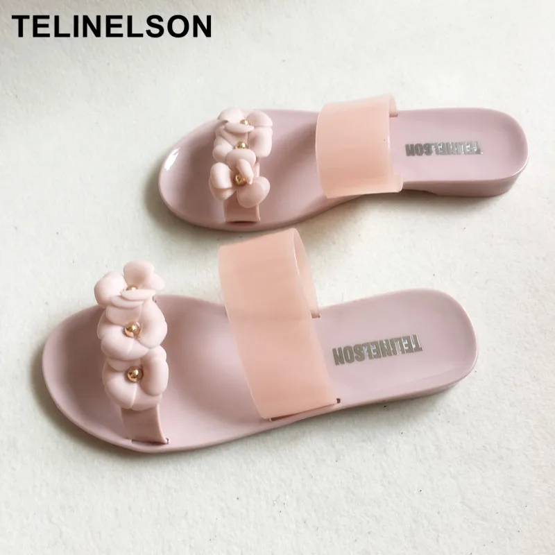 

Women Cute Transparent Crystal Jelly Sandals Cool Pink Lady Beach Flip Flops Female Flower Casual Slippers Hot Sale 5 pairs