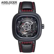 Skeletonised Sport Watch Polished Stainless Steel Gun Metal 40 hour power reserve Clock Black Red Men Racer Military Wristwatch