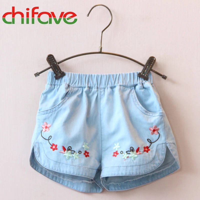 2017chifave New Summer Girls Short Pants Floral Embroidery Girls Denim