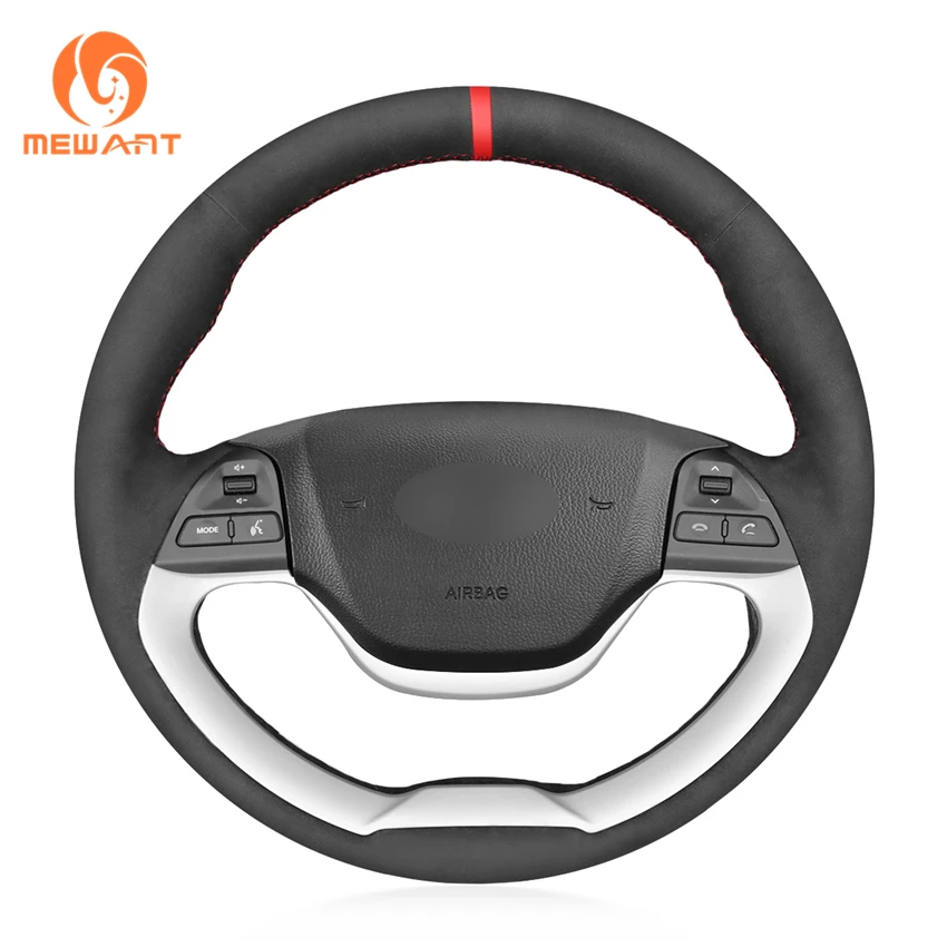 

MEWANT Black Synthetic Suede Car Steering Wheel Cover for Kia Morning 2011-2016 Picanto 2012-2015