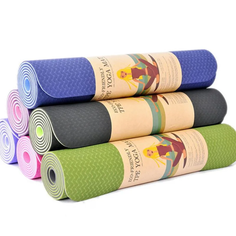 183*61 6MM TPE Yoga Mat Double Sided Color Fitness Soft Foam Mat Non