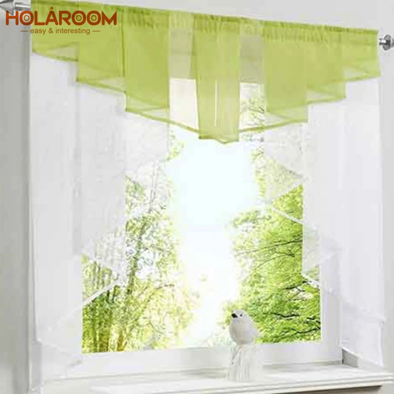 

Tulle Kitchen Curtain For Window Balcony Rome Pleated Design Green Gray Color Sheer Short Valance Tulle Roman Curtain Short