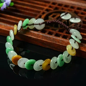

Myanmar natural A goods jade bracelet foot chain ice species safety button three color jade female hand-woven hand string