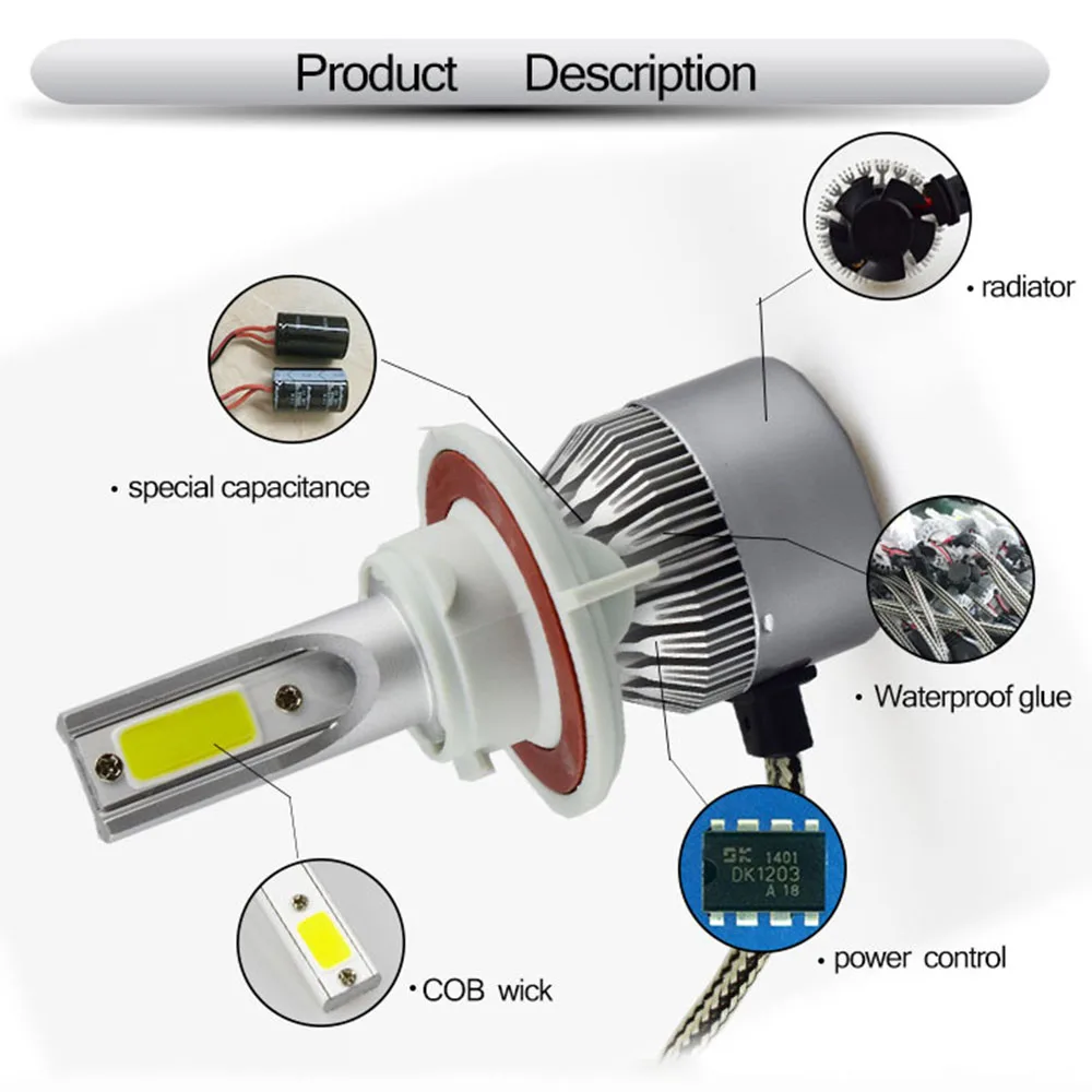 Лидер продаж 2 шт. Авто H8 H3 H11 H7 H4 H1 светодиодный фары 6000K холодный белый 72W фары для 7600LM COB лампы Автомобильные диоды Запчасти лампа