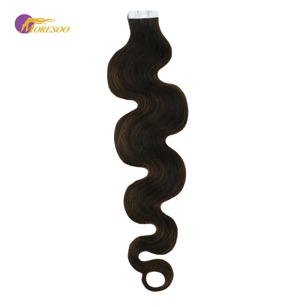 

Moresoo Tape in Hair Extensions Human Remy Hair PU Skin Weft Body Wave Hair Balayage Ombre Color #2/6/2 Hair Glue 20PCS 50G