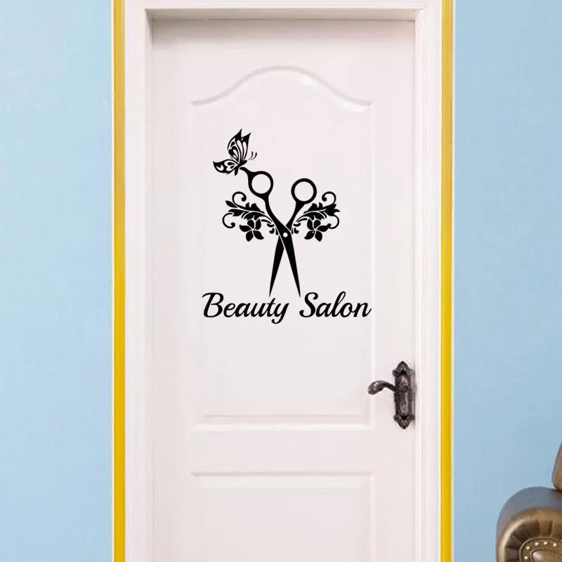 

EHOME Beauty Salon Scissors Wall Stickers Butterflies Art Mural Decoration For Wall Creativity Barbershop Wall Decals Vinyl