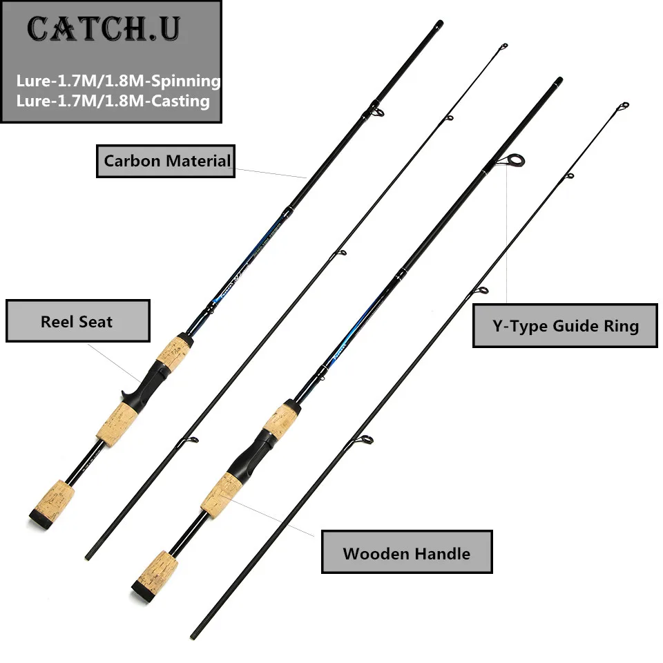 Поймать U 1.7 м/1.8 м действие 6-12 г Тесты литья Spining углерода приманки Удочки, жесткий Рыбалка Полюс