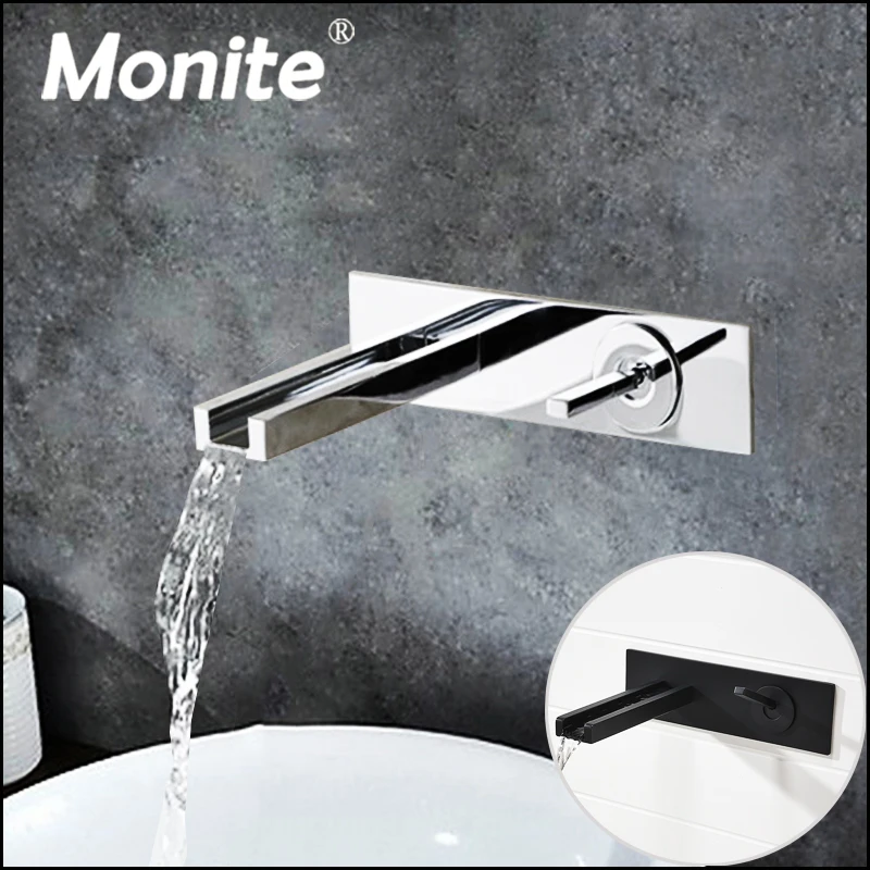 Monite Orb Wall Mounted Waterfall Polished Bathroom Faucet Vanity