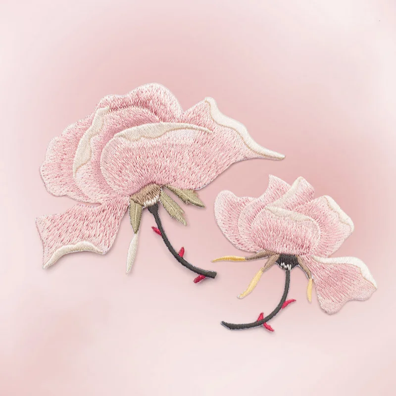 

Pink Peony Chinese Rose Applique Embroidery Flower Patches for Clothing Iron on Stickers for Clothes Decorations Sewing Patch